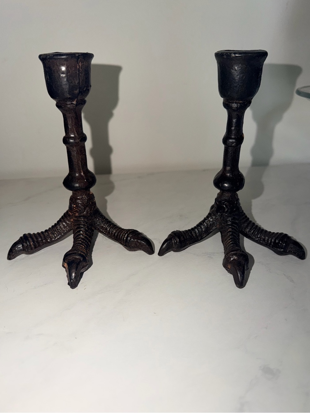 Gothic Cast Iron Raven Claw Candle Holder Pair - Dark Academia Witchcore Decor